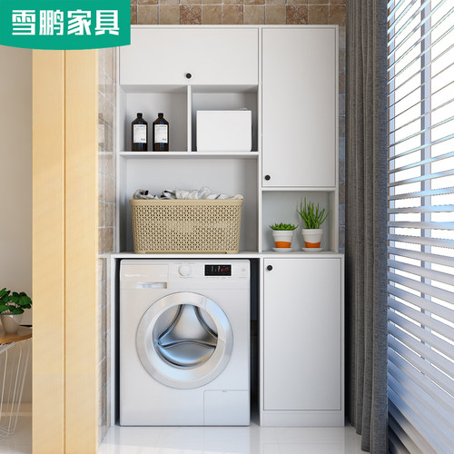 洗衣机嵌入式阳台一体设计储物柜