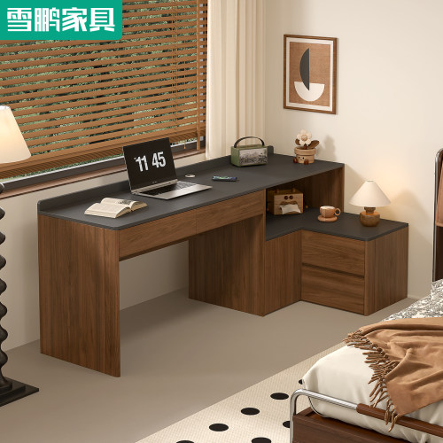 转角书桌书柜带床头柜电脑桌