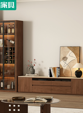 中古风岩板电视柜书柜组合收纳储物柜边柜酒柜玻璃门展示柜D138