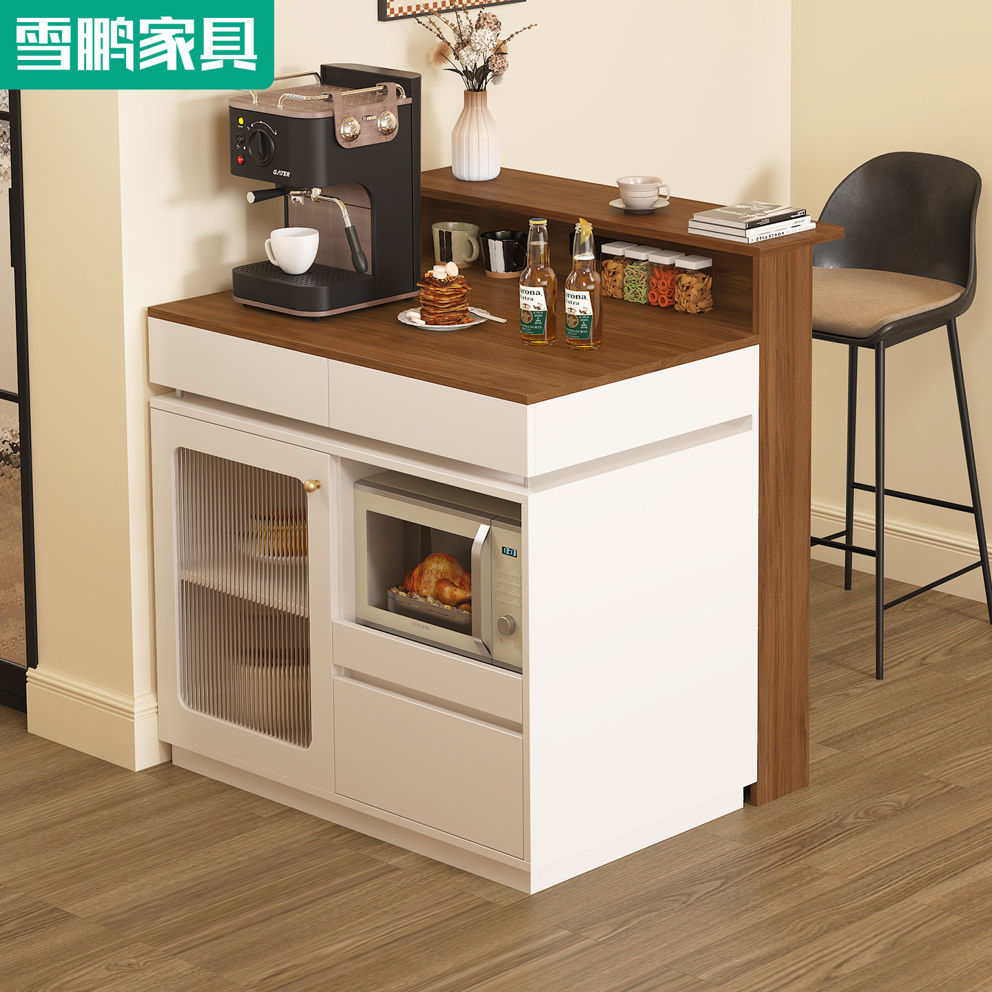 实木厨房岛台餐桌一体可伸缩旋转