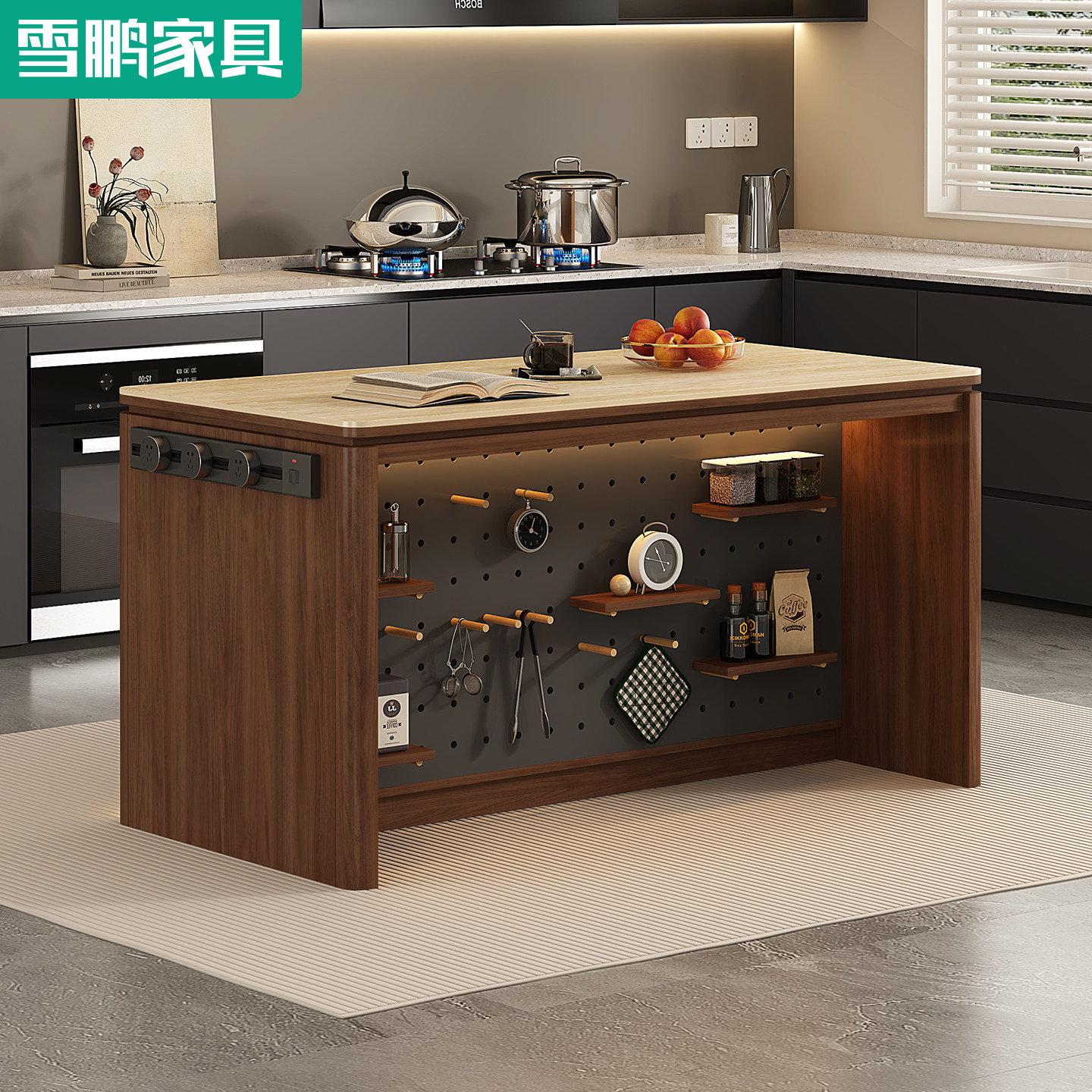 中古风餐厅岛台餐桌单独料理台洞石岩板吧台柜烘焙操作台5E87,住宅家具,岛台餐桌,淘宝优惠券,粉丝福利购,淘宝优惠卷