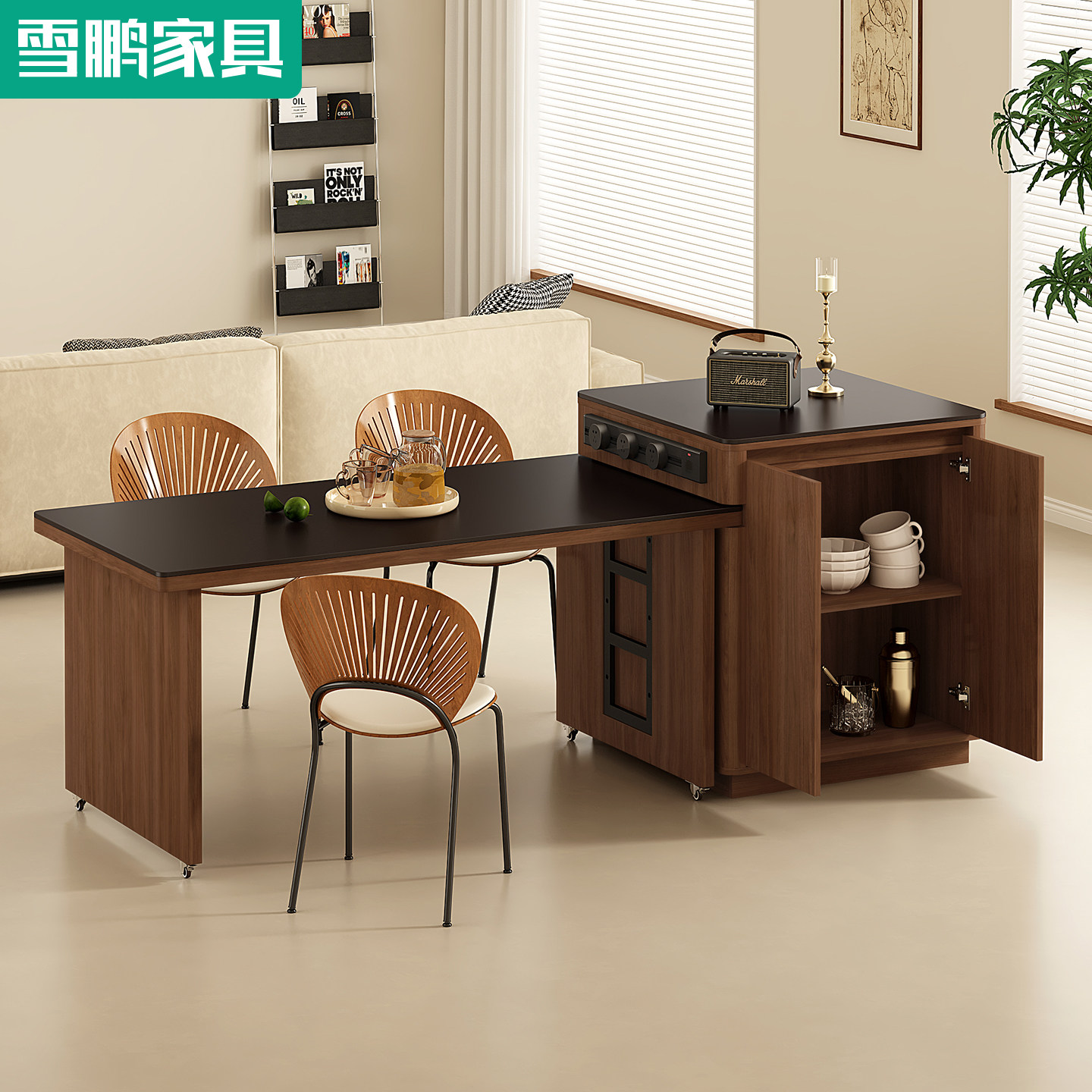 实木多层分离式岛台餐桌餐边柜小户型带轮移动组合型岩板餐桌5E90,住宅家具,岛台餐桌,淘宝优惠券,粉丝福利购,淘宝优惠卷