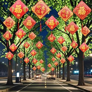 街道亮化装饰灯新农村路灯挂件亚克力灯笼中国结带灯发光工程亮化