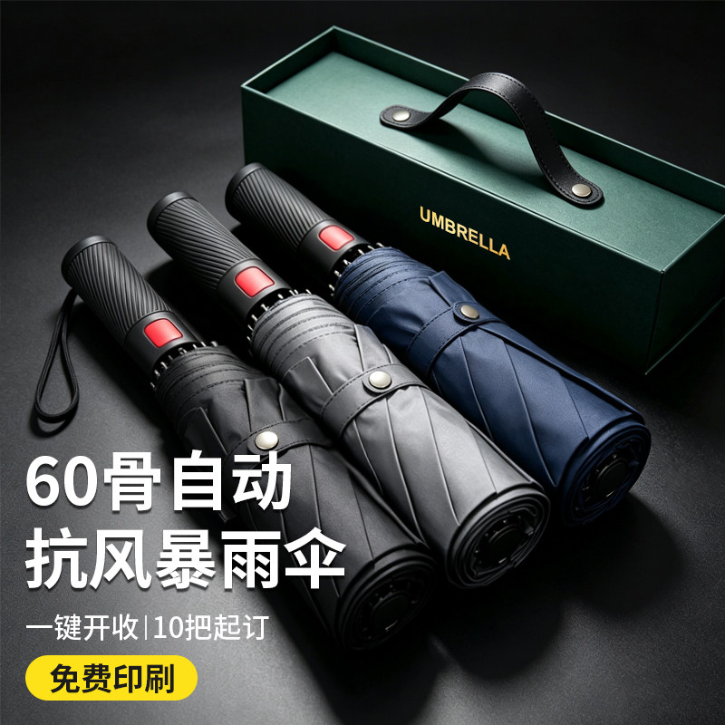 螺纹塑料手柄全自动定制logo高档伴手礼折叠广告伞晴雨两用遮阳伞