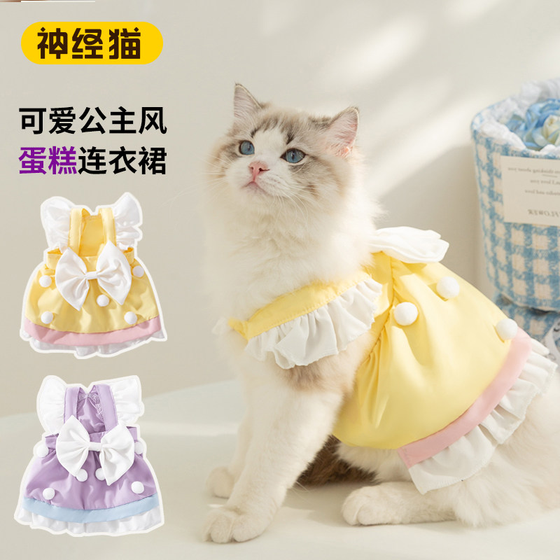 神经猫猫咪衣服连衣裙公主风防掉毛薄款蝴蝶结可爱春装新款小猫咪