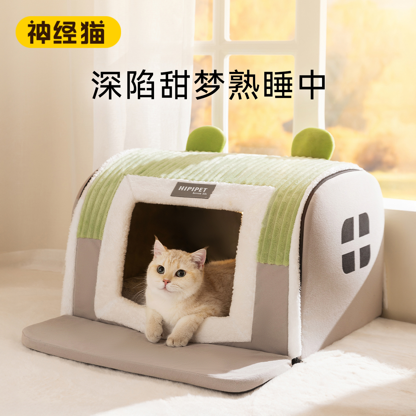 猫咪甜梦熟睡弧形房子