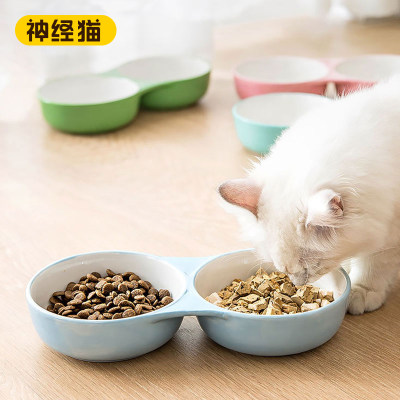 猫碗陶瓷双幼食盆防打翻