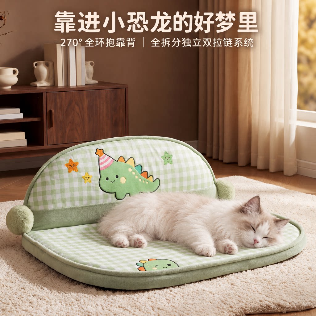 猫垫子冬季加厚小香风格纹围挡靠背沙发床垫猫狗通用宠物窝垫保暖
