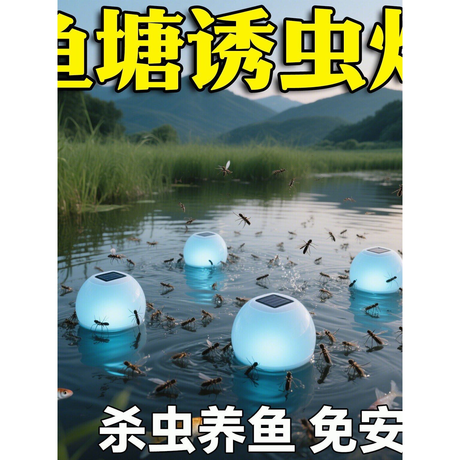 养鱼吸蚊灯鱼塘太阳能诱虫灯紫光防水昆虫引诱捕捉喂鱼神器户外池