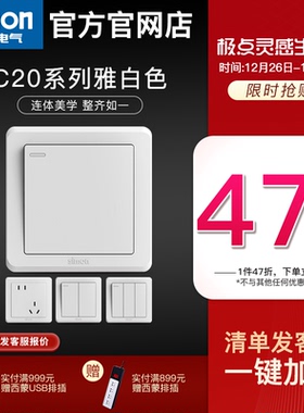 西蒙开关插座官方旗舰店官网C20雅白色一开斜五孔面板86型家用usb