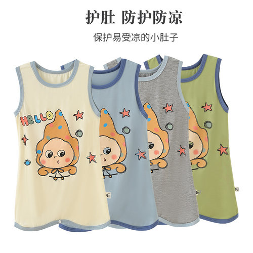 莫代尔儿童连体睡衣男童夏季无袖防踢被睡袋女宝宝空调家居服睡裙