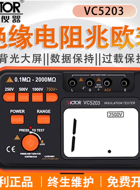 胜利VC5203高压绝缘电阻测试仪1000V数字兆欧表智能电工绝缘摇表