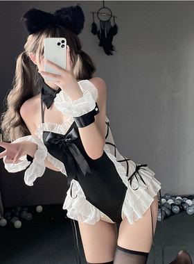 新款gogo演出服女派对气氛酒吧dj领舞服DS性感黑色花边猫女郎套装