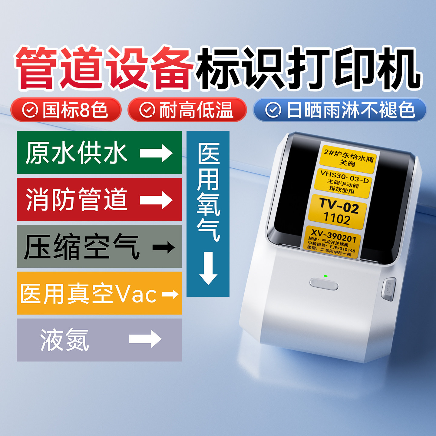 精臣M3阀门管道标识标签打印机标牌热转印国标化工业介质压缩空气天然气消防自来水进水回水流向箭头指示贴纸