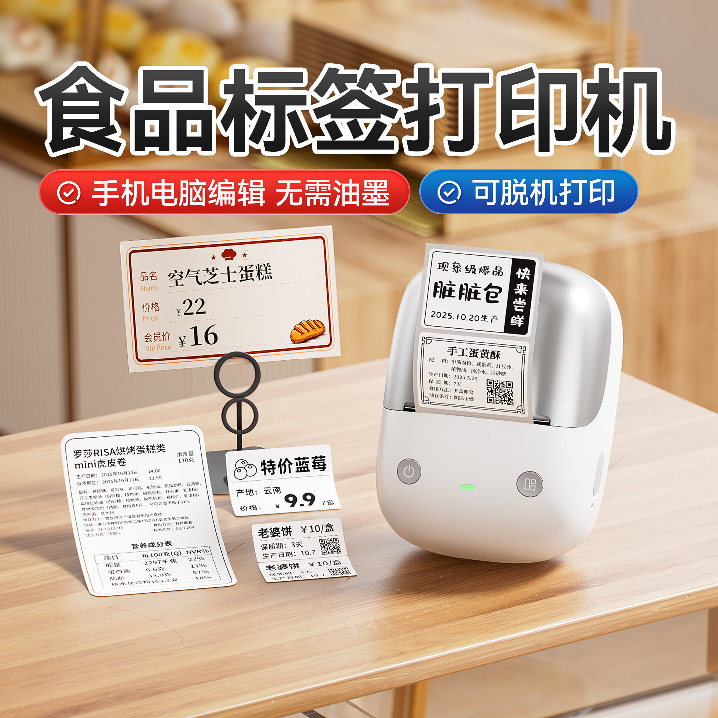 精臣B2Pro食品标签打印机小型蓝牙配料表生产日期保质期价格打码器烘焙奶茶散装商品条码热敏不干胶贴纸打标,办公设备/耗材/相关服务,家用标签机,淘宝优惠券,粉丝福利购,淘宝优惠卷