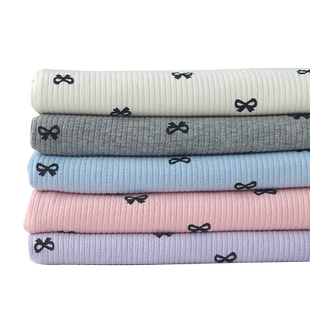 蝴蝶结提花布料针织罗纹布坑条弹力连衣裙开衫秋冬男女装童装面料