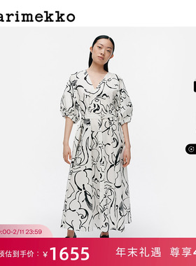 新年礼物Marimekko早秋BALUNS印花A字宽松连衣裙