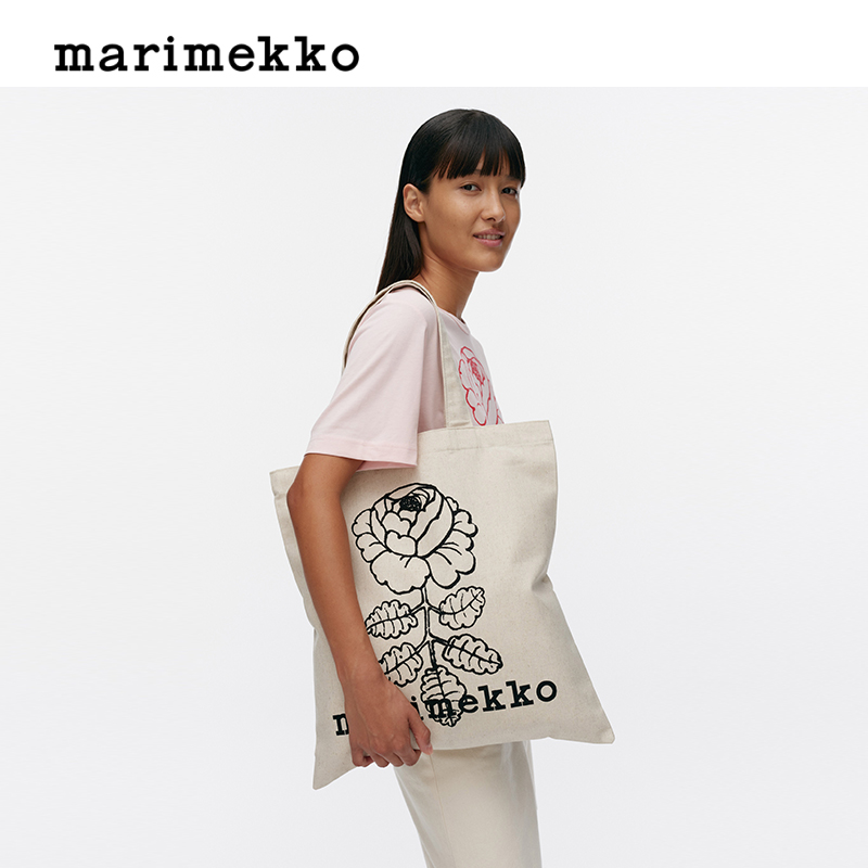 Marimekko【明星同款】Vihkiruusu图案印花通勤托特包早秋