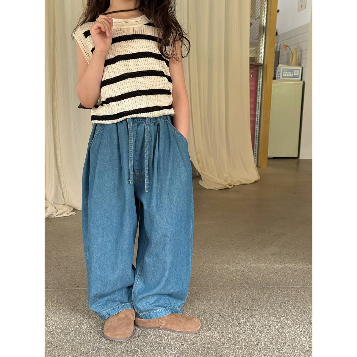 艾摩贝贝童裤子韩版2025夏新款男女儿童休闲柔软薄款防蚊牛仔裤潮