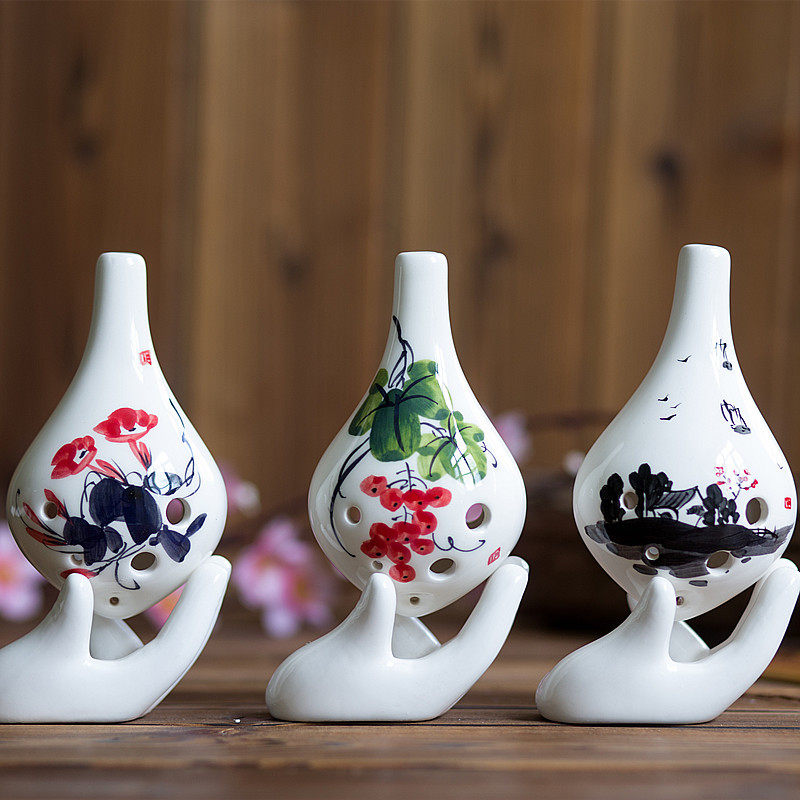 6孔中音c调陶笛 纯釉面手绘图案 六孔ac陶笛教学推广用 学校dz