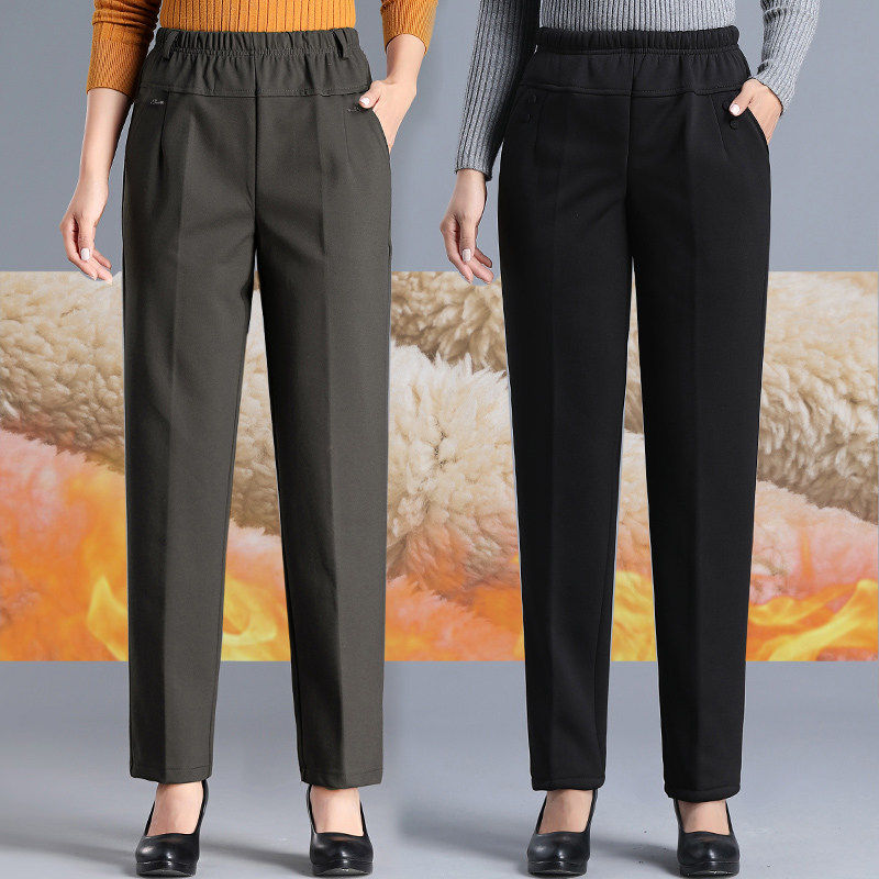 羊羔绒妈妈裤子女裤秋冬宽松加绒外穿奶奶裤中老年人大码女装棉裤