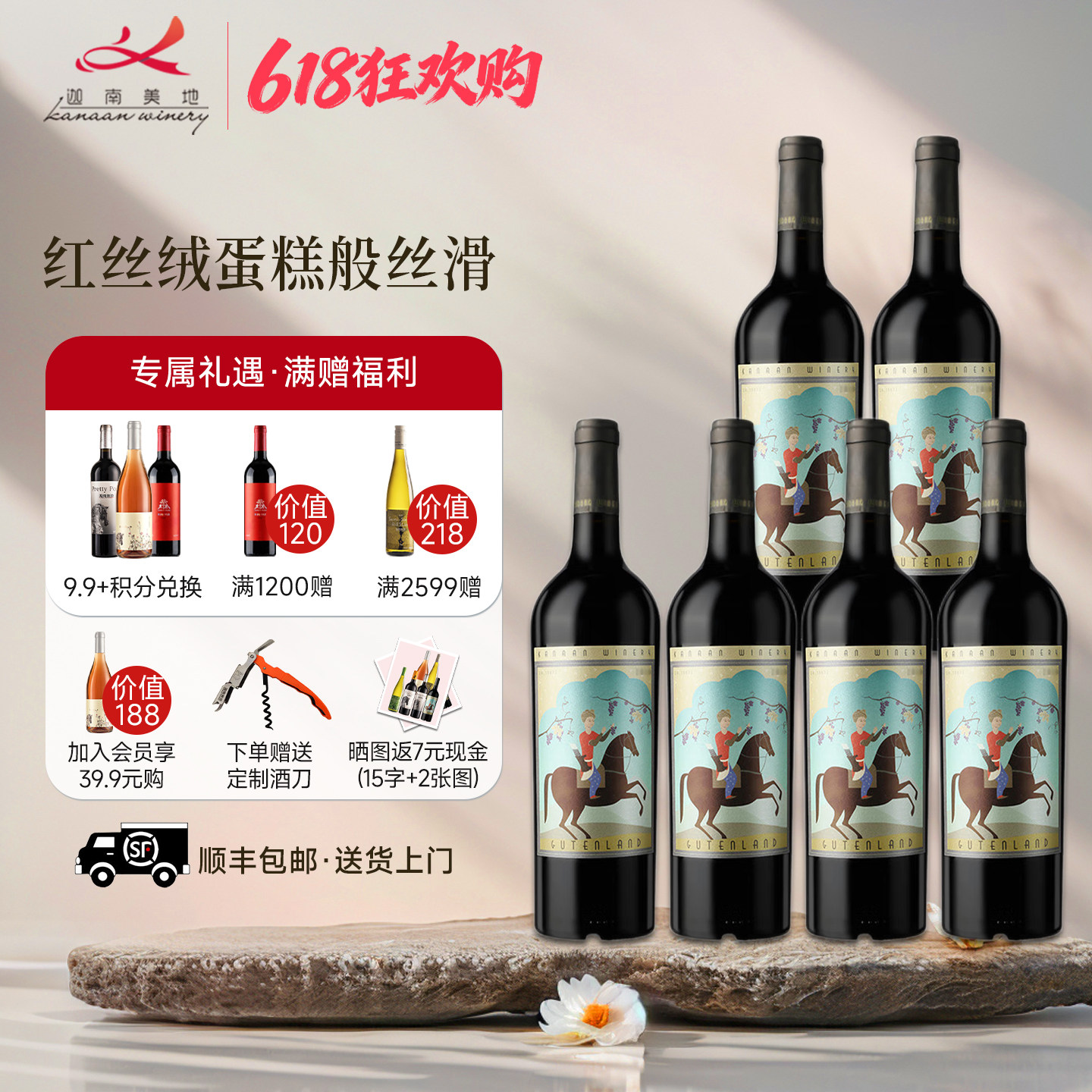 迦南美地古藤兰干红葡萄酒 宁夏红酒整箱6支 马年限定 好喝不贵