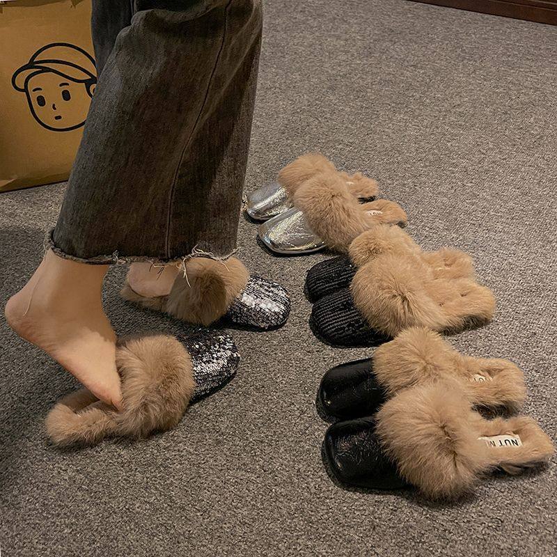 巨好看半拖毛毛鞋亮片慵懒风穆勒鞋女秋冬外穿2025新款包头半拖鞋,女鞋,毛毛鞋,淘宝优惠券,粉丝福利购,淘宝优惠卷