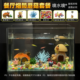 精致小鱼缸造景鱼缸造景全套仿真水草彩石底砂石头布景摆件水族假