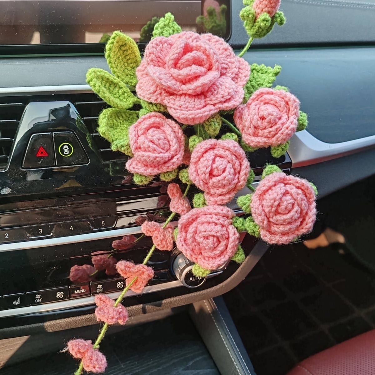 空调上的装饰摆件成品手工编织玫瑰花束车载毛线钩织汽车空调一路,服饰配件/皮带/帽子/围巾,DIY编织材料包,淘宝优惠券,粉丝福利购,淘宝优惠卷