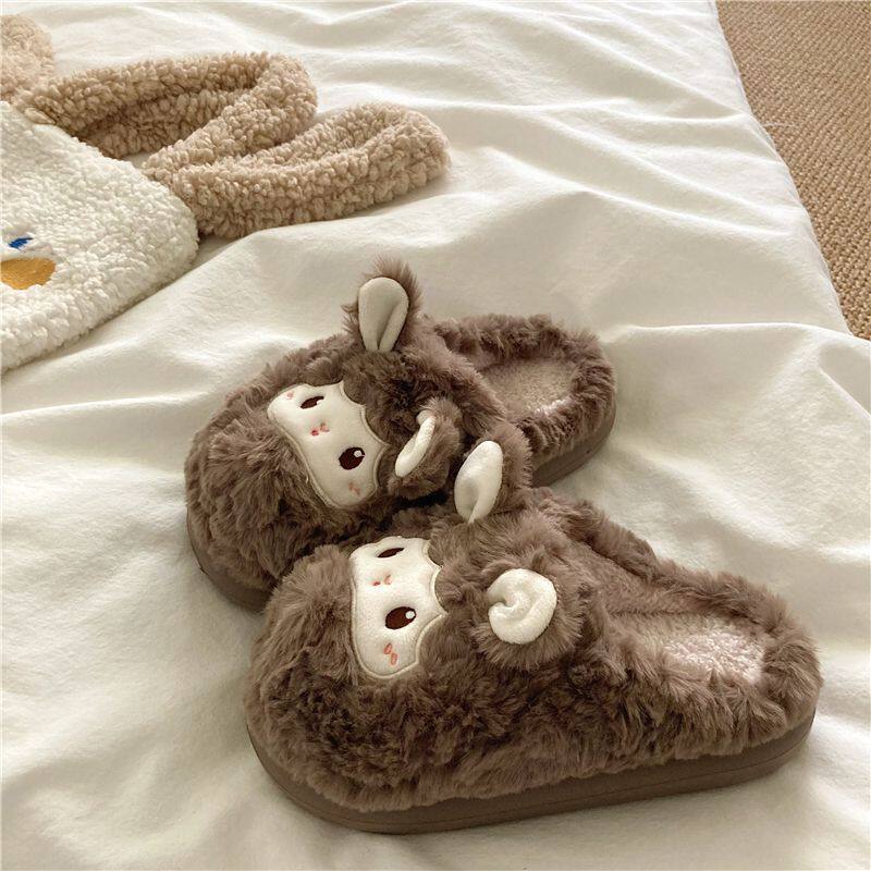 巨好看半拖毛毛鞋踩屎感小羊棉拖鞋女款秋冬季室内废土风保暖毛绒