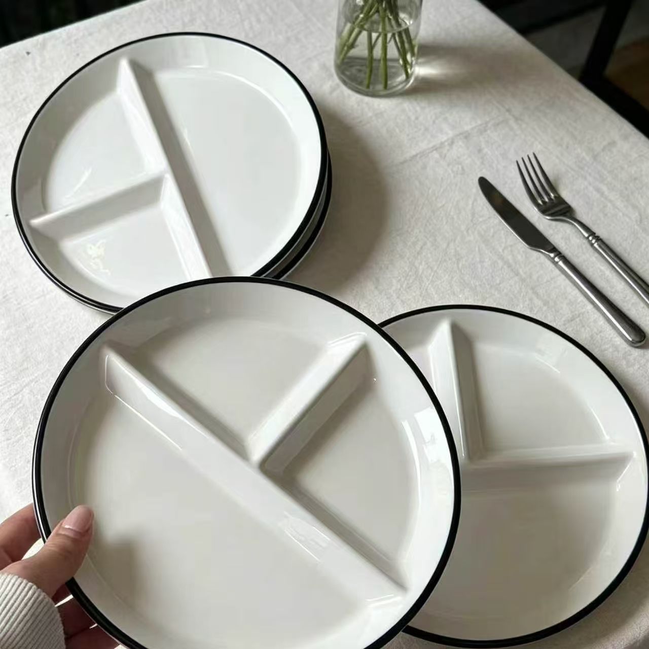 三分格陶瓷盘简约一人食