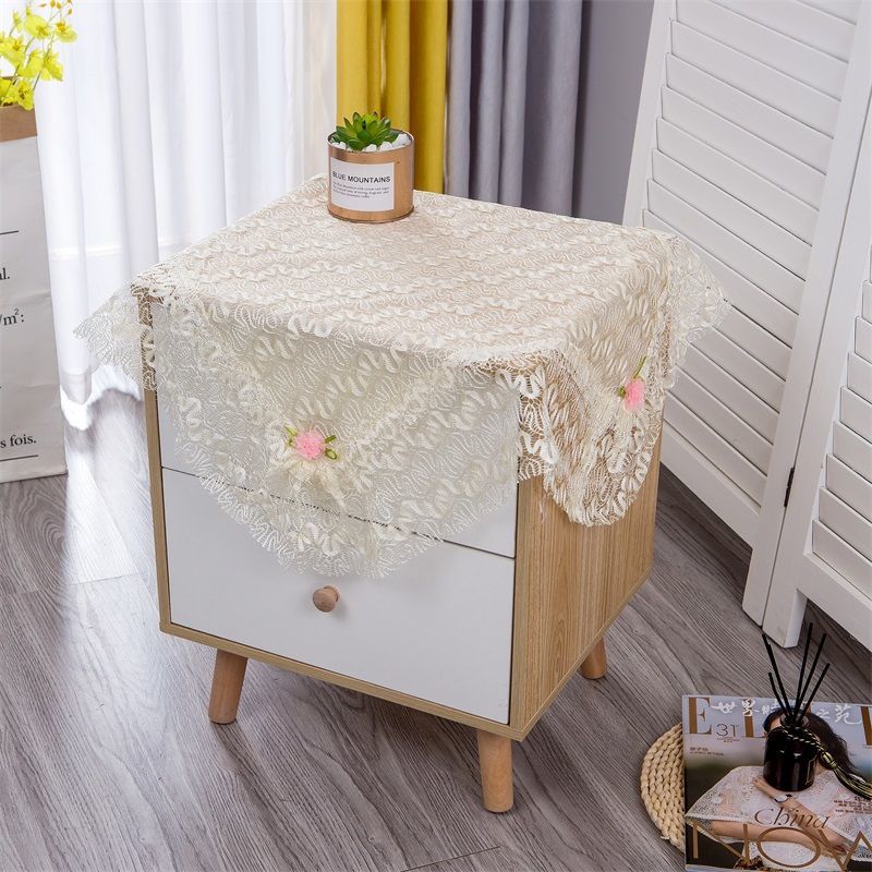 床头柜子盖布桌布床头柜冰箱盖巾圆方桌盖布饮水机蕾丝防尘罩茶几