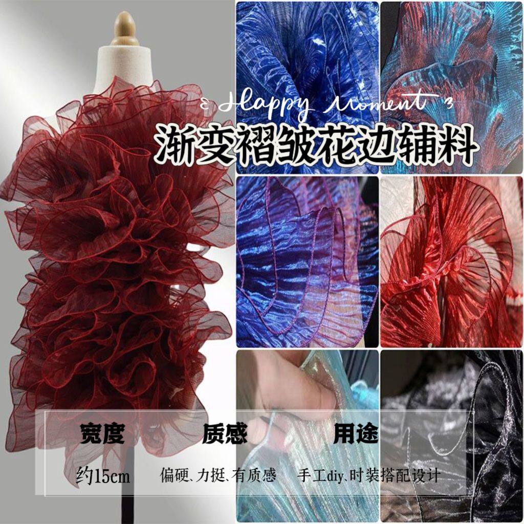 蓝色渐变花边水波浪荷叶