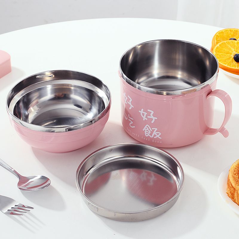 一人食漂亮餐具不锈钢快餐杯保温双层饭盒餐盒泡面碗学生上班族便