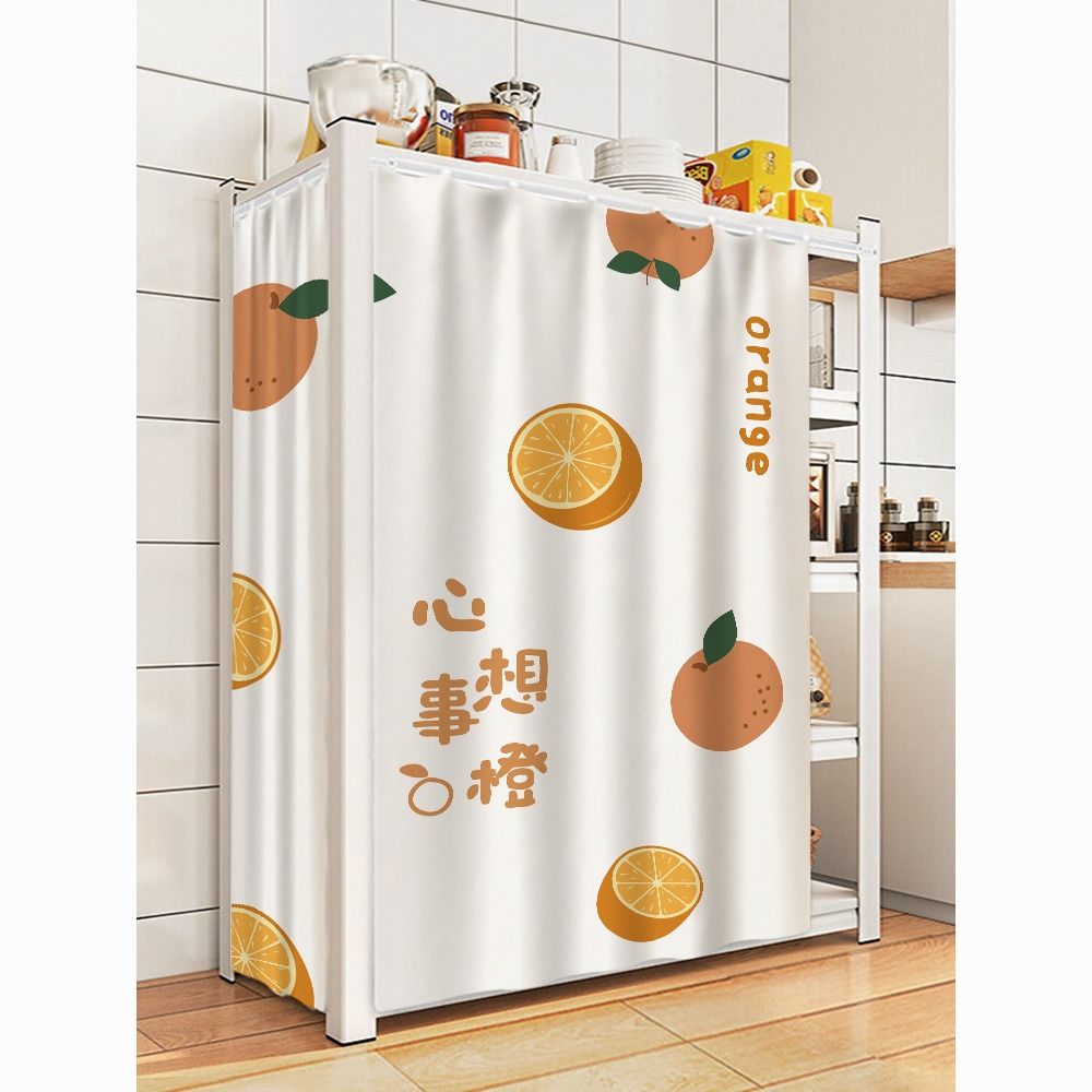 老式鞋架防尘罩置物架遮挡帘货架铁架防尘拉帘滑轨布帘厨房储物柜