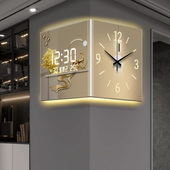 轻奢挂钟客厅2025新款 万年历智能转角双面时钟挂墙LED灯数显钟表