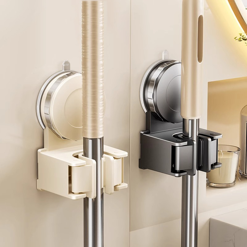 吸盘拖把架拖把壁挂夹扫把挂钩免打孔卫生间浴室门后收纳奶白架子