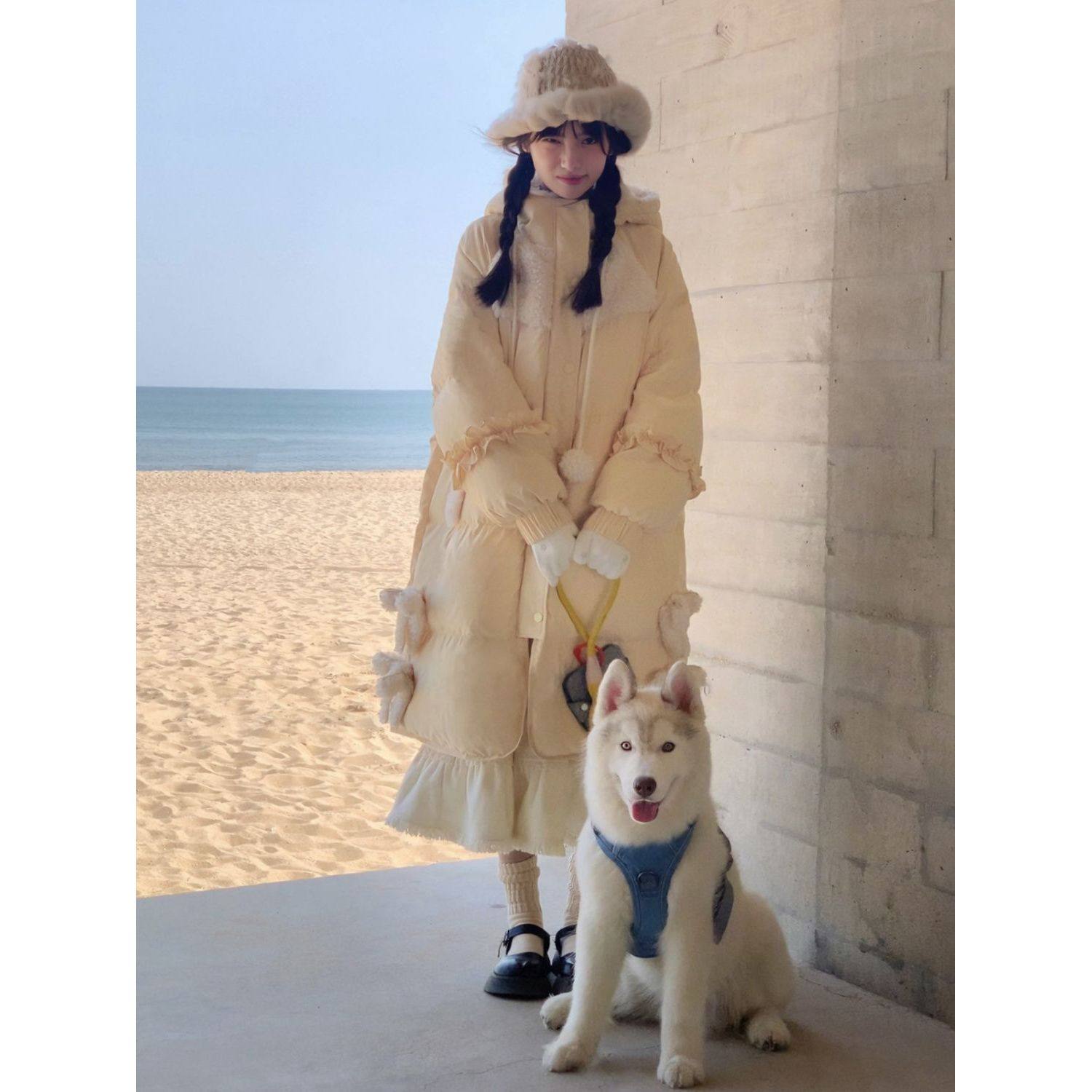 甜美气质长款连帽淡黄羊羔绒棉服女2025冬季新款加厚保暖棉衣外套,女装/女士精品,棉衣/棉服,淘宝优惠券,粉丝福利购,淘宝优惠卷