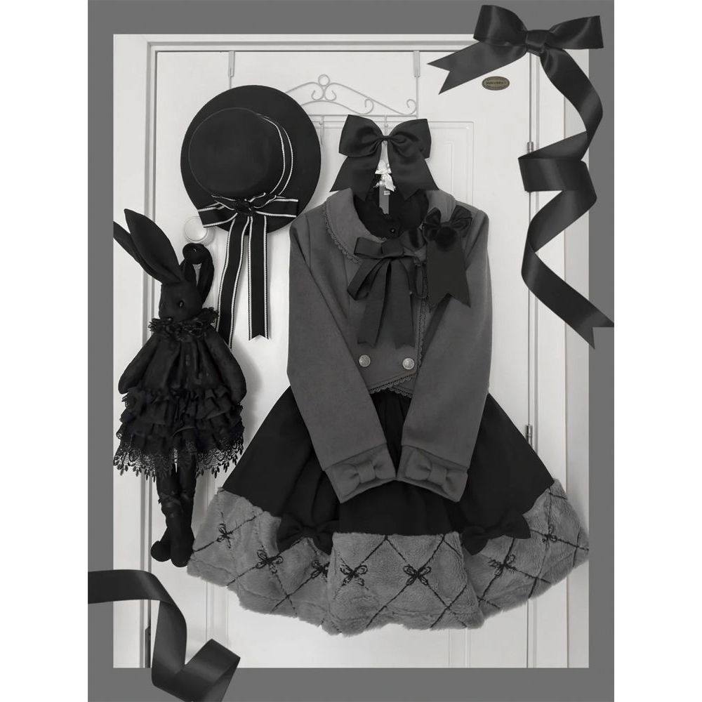 冬至软妹蝴蝶结双排扣外套拼接半裙两件套2025秋冬新款洛丽塔套装