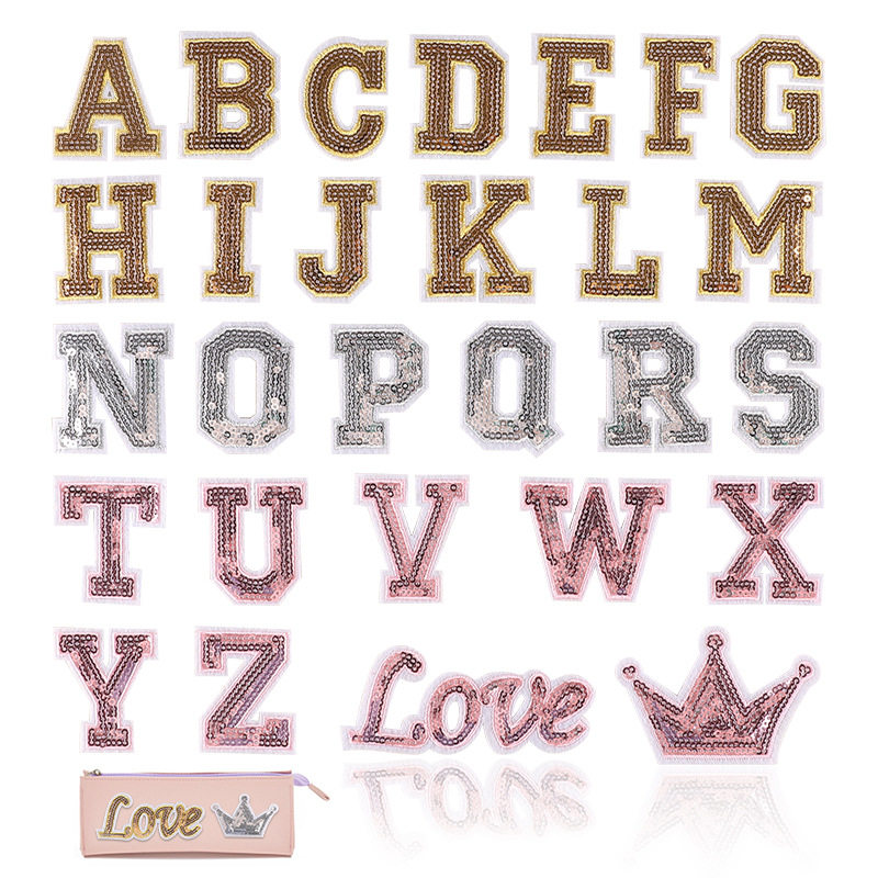 电脑绣花标亮片英文字母组合刺绣徽章贴服装鞋帽辅料破洞补丁布贴