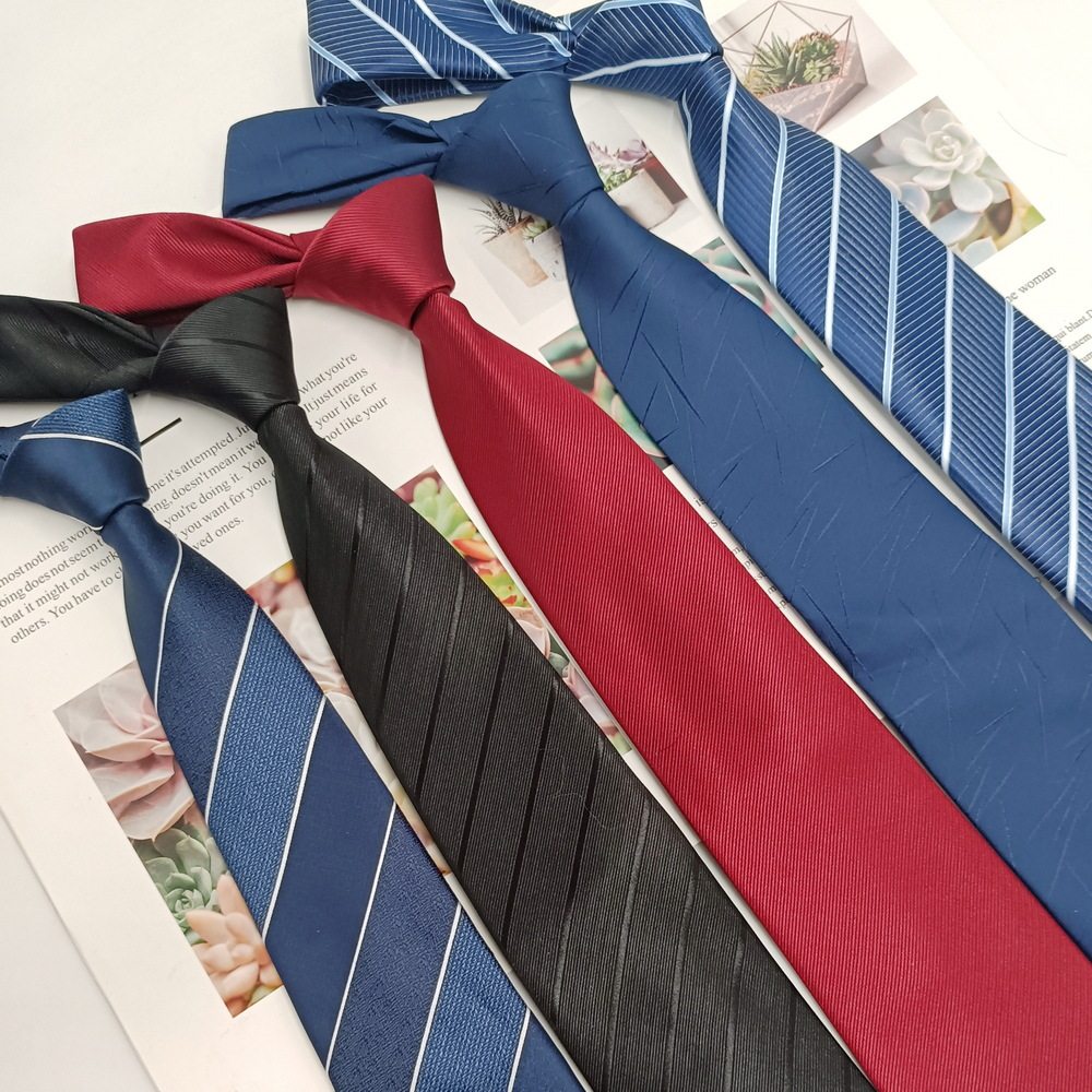 现货正装商务男士领带8cm 涤纶丝条纹黑色领带提花色织手打款