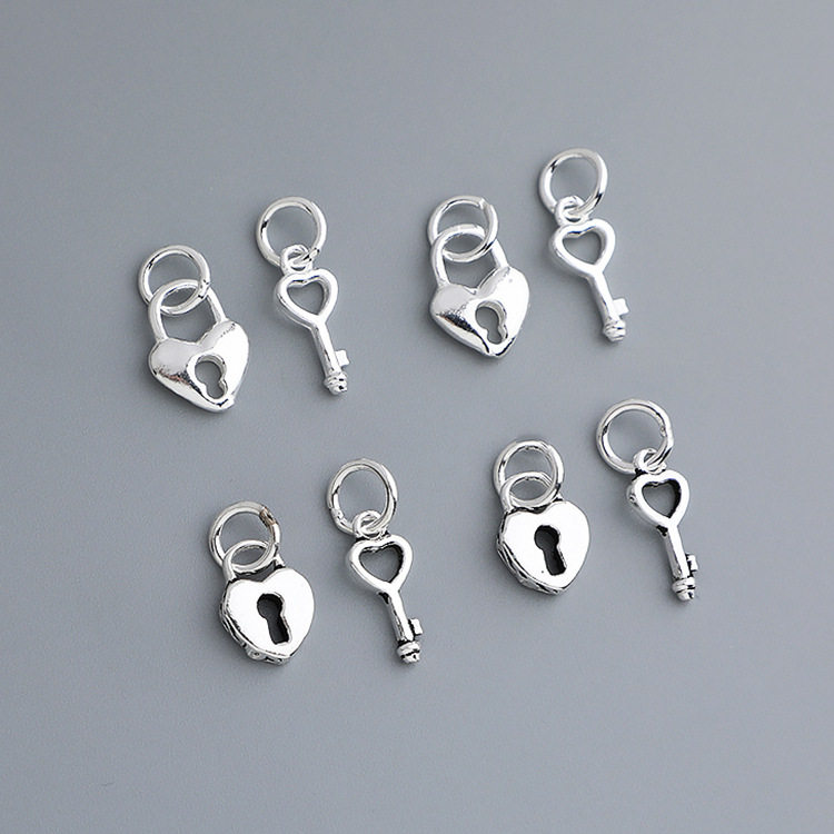 s925纯银泰银情侣钥匙锁吊坠手工DIY串珠手链项链挂件饰品配件