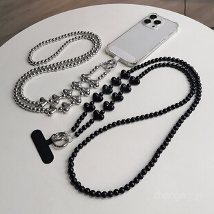 适用ins冷淡风手机链条斜挎可背手工串珠背包挂链爱心包包链子背