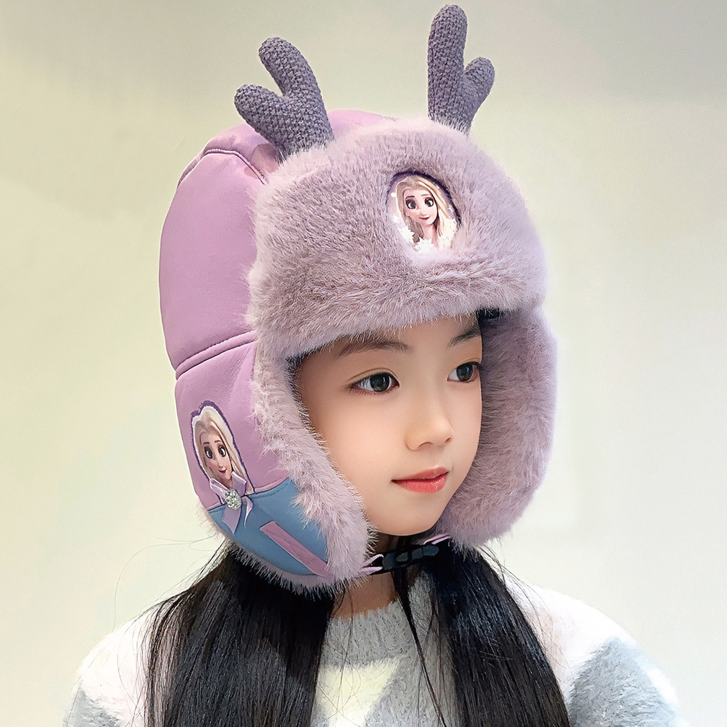 儿童帽子女孩艾莎公主雷锋帽冬季户外骑车加厚保暖皮质防风护耳帽