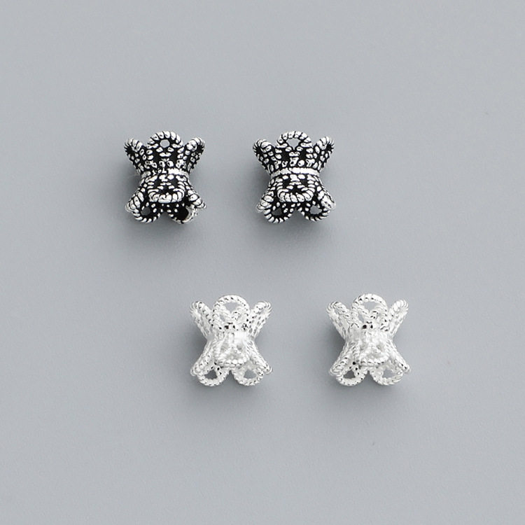 S925纯银泰银镂空双面花托DIY手工串珠水晶手链花帽隔珠配件材料