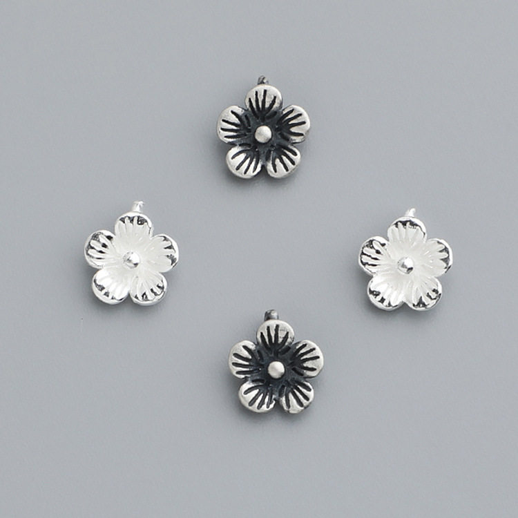 S925纯银泰银花朵挂件手工DIY编绳串珠手链项链小花吊坠饰品配件