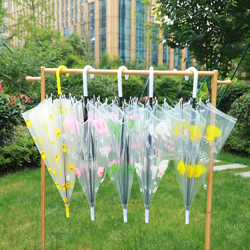 可爱卡通动物印花儿童透明雨伞韩版小清新长柄雨伞创意情侣雨伞