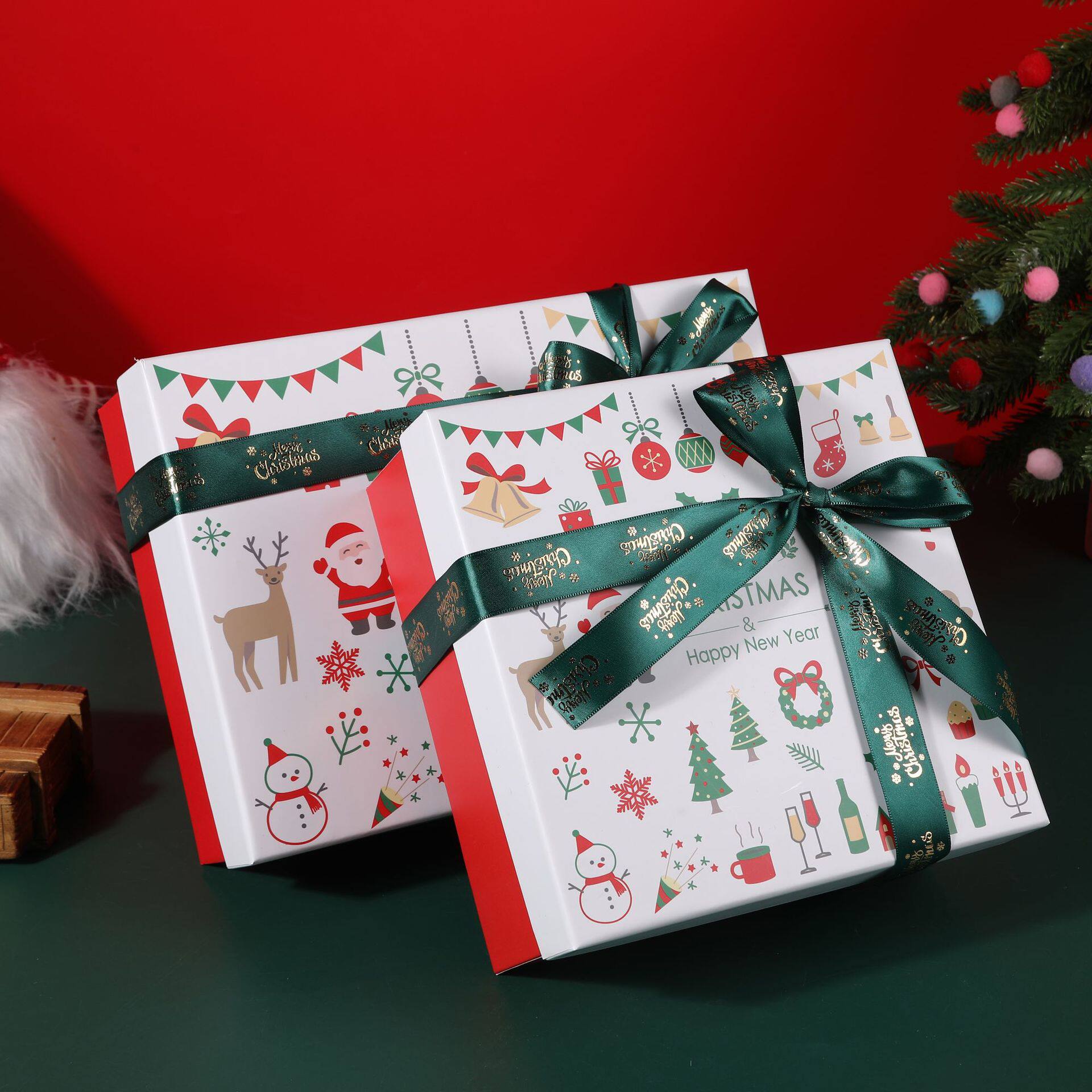 新款圣诞节礼品包装盒蝴蝶结天地盖装饰礼盒大号围巾平安夜空纸盒