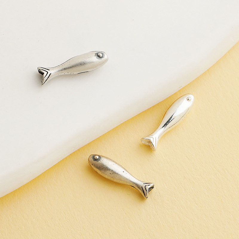 S925纯银泰银复古小鱼隔珠手工DIY编绳串珠手链项链手绳散珠配件