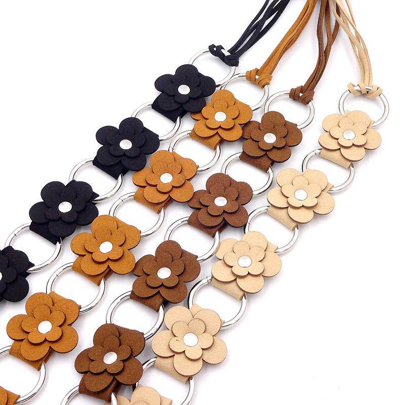 花朵铆钉腰链女士时尚百搭腰带装饰连衣裙甜美桃花金属链条韩版裙